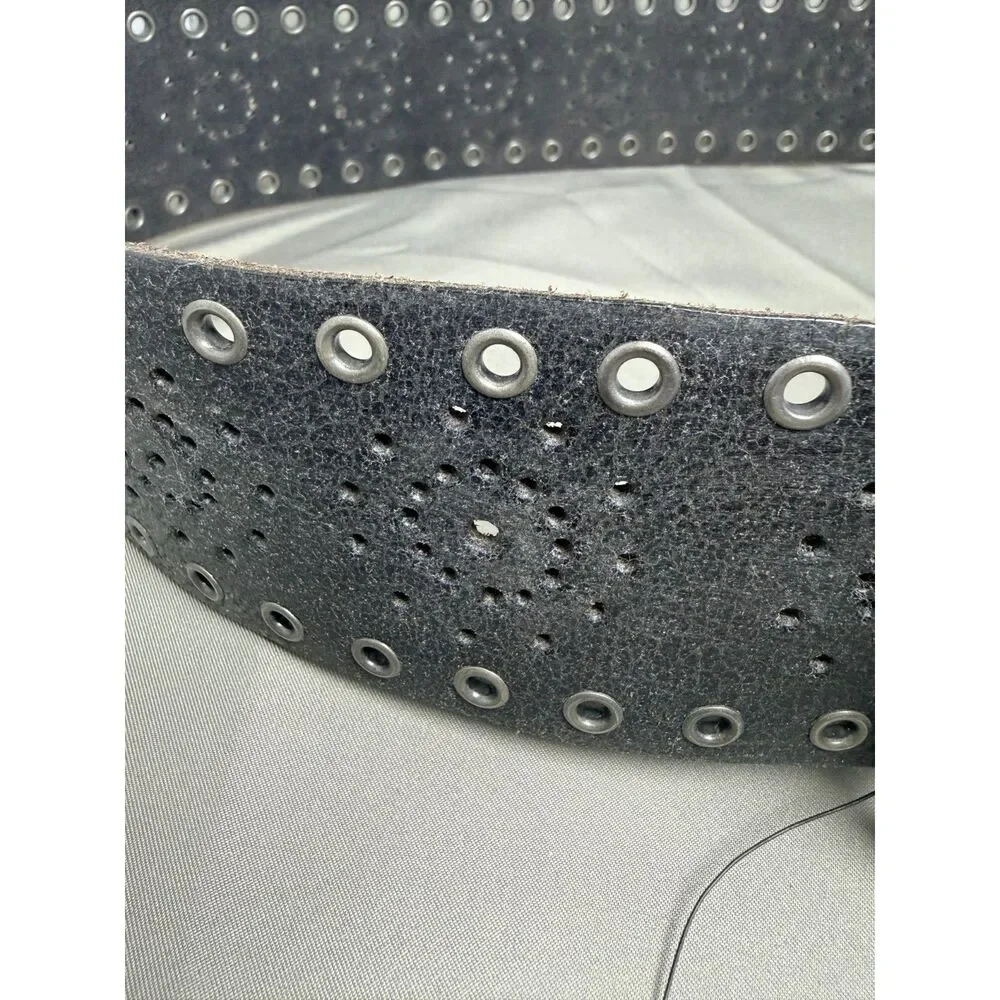 NEW Free People Buffalo Leather Black Perforated Belt M/L